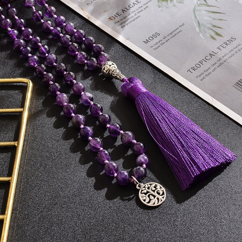 108 Bead Mala Handmade w/ Natural Amethyst Stones