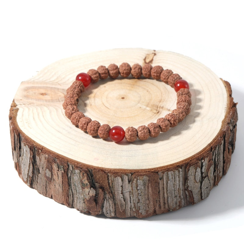 Red Onyx & Natural Rudraksha Beaded Bracelet