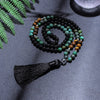 108 Bead Mala Handmade w/ Natural African Turquoise, Black Agate & Yellow Tiger Eye Stones