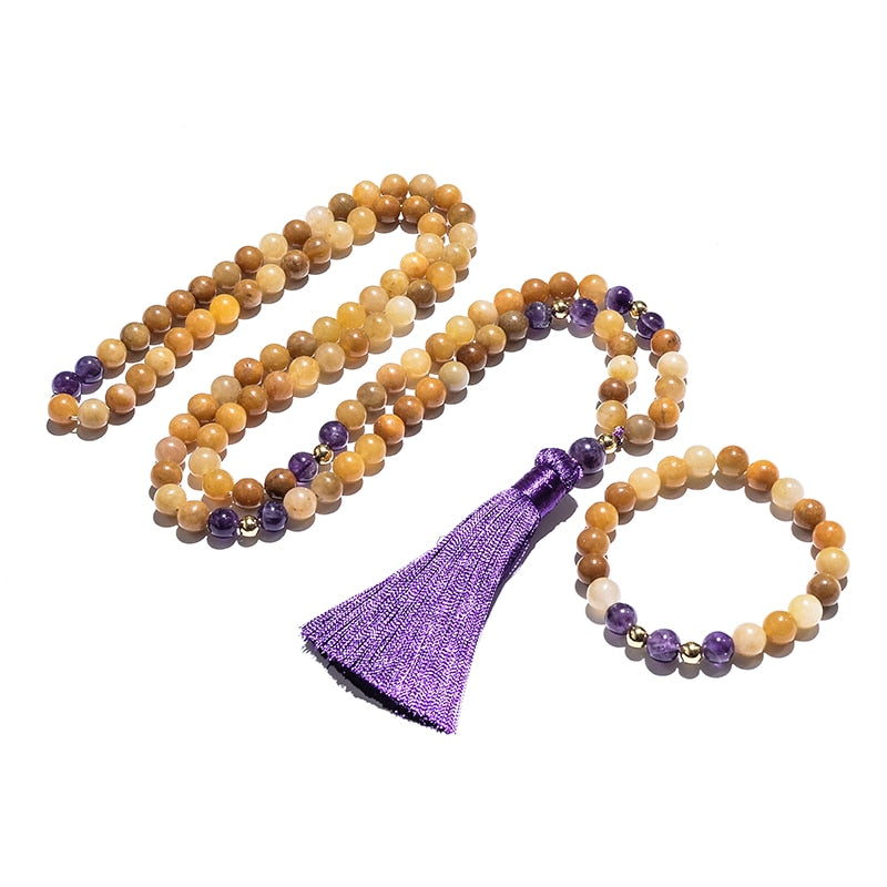 108 Bead Mala Handmade w/ Topaz Amethyst