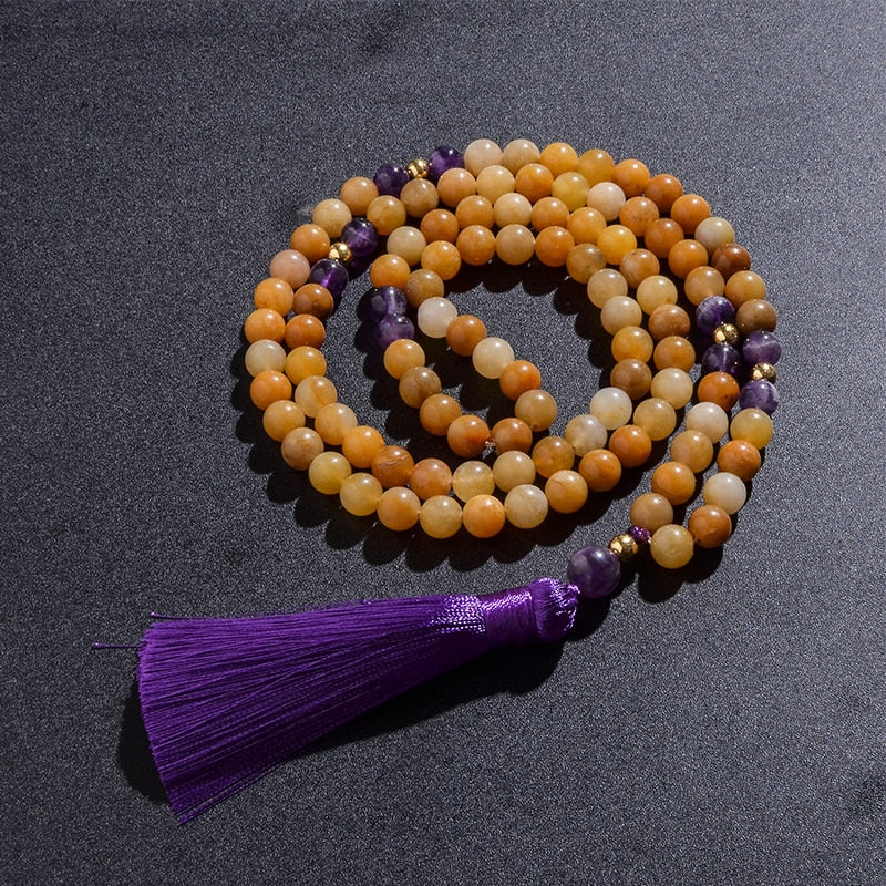 108 Bead Mala Handmade w/ Topaz Amethyst