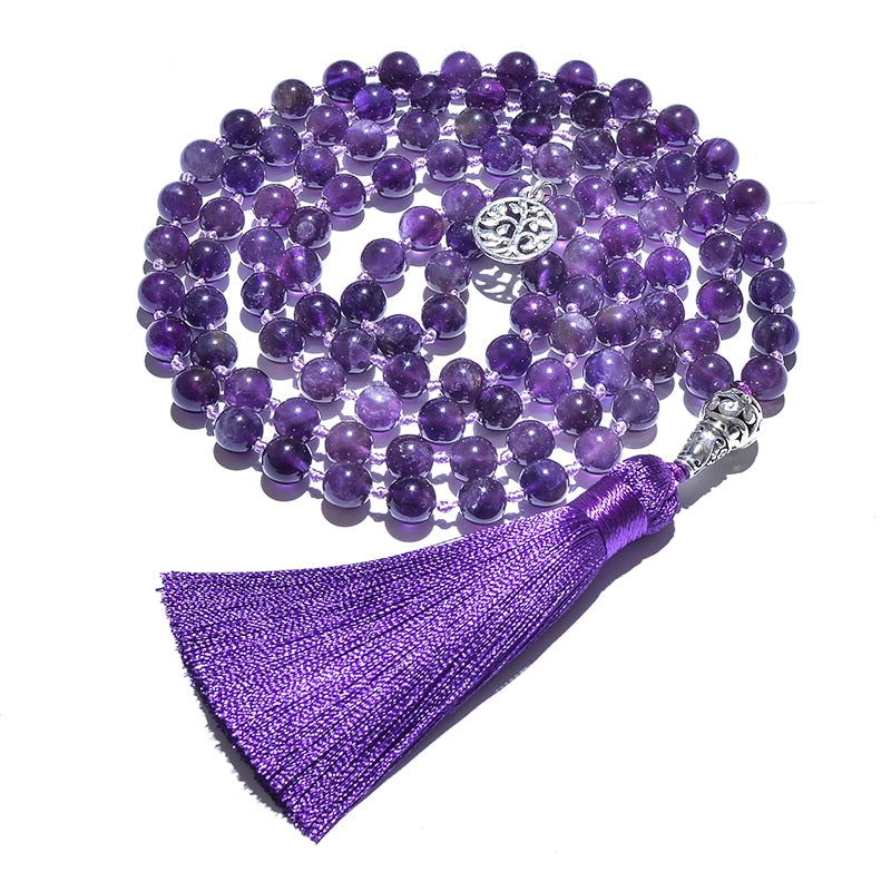 108 Bead Mala Handmade w/ Natural Amethyst Stones