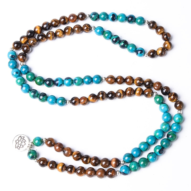 108 Bead Mala Natural Yellow Tiger Eye & Phoenix Stone