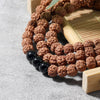 108 Bead Mala Beads Handmade w/ Black Onyx & Natural Rudraksha & Black Tassel