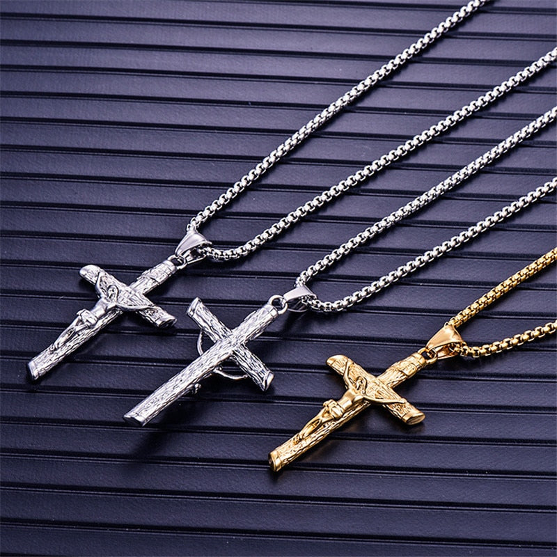 INRI Jesus on the Holy Cross Crucifix Pendant Necklace (High Quality 316L Stainless Steel)