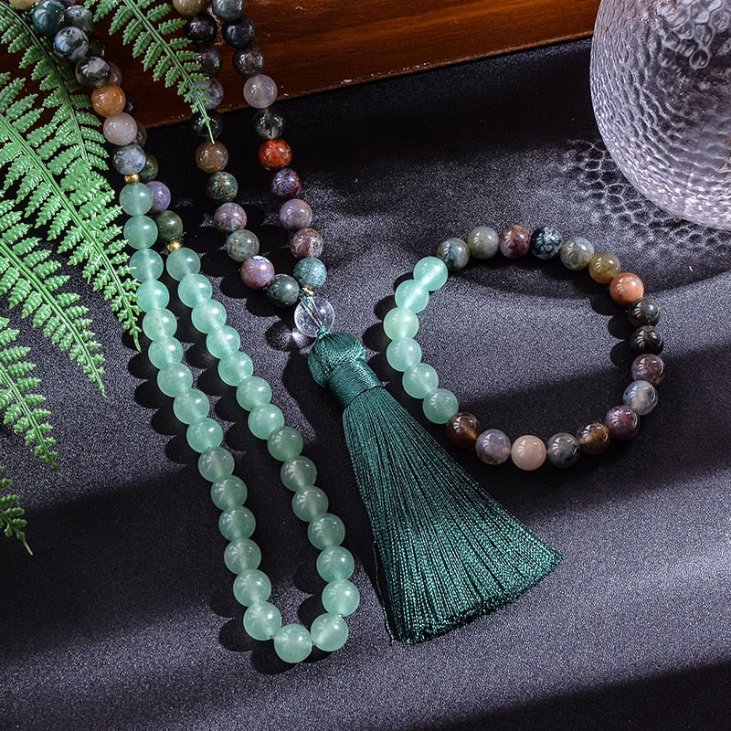 108 Bead Mala Handmade w/ Indian Agate & Green Aventurine