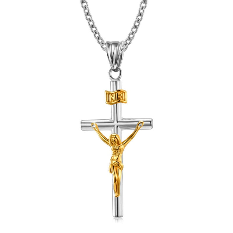 Jesus on the Holy Cross INRI Pendant Necklace