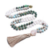 108 Bead Mala Handmade w/ White Jade, African Turquoise & Emperor Jasper Stones