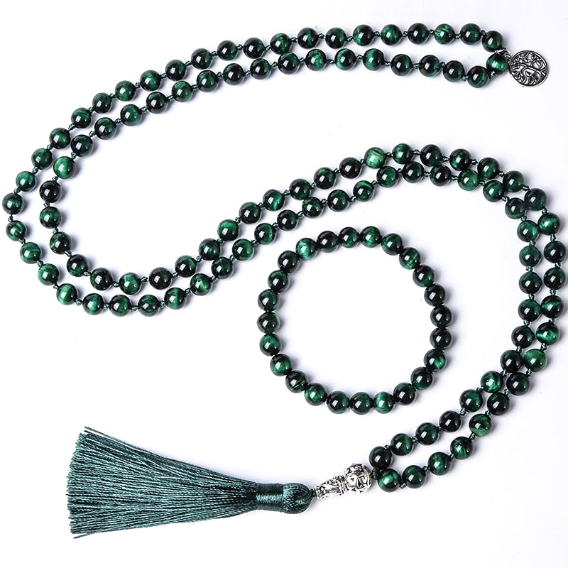 108 Bead Mala Handmade w/ Natural Green Tiger Eye