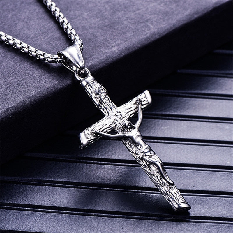 INRI Jesus on the Holy Cross Crucifix Pendant Necklace (High Quality 316L Stainless Steel)