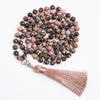 108 Bead Mala Handmade w/ Natural Black Line Rhodochrosite Stones