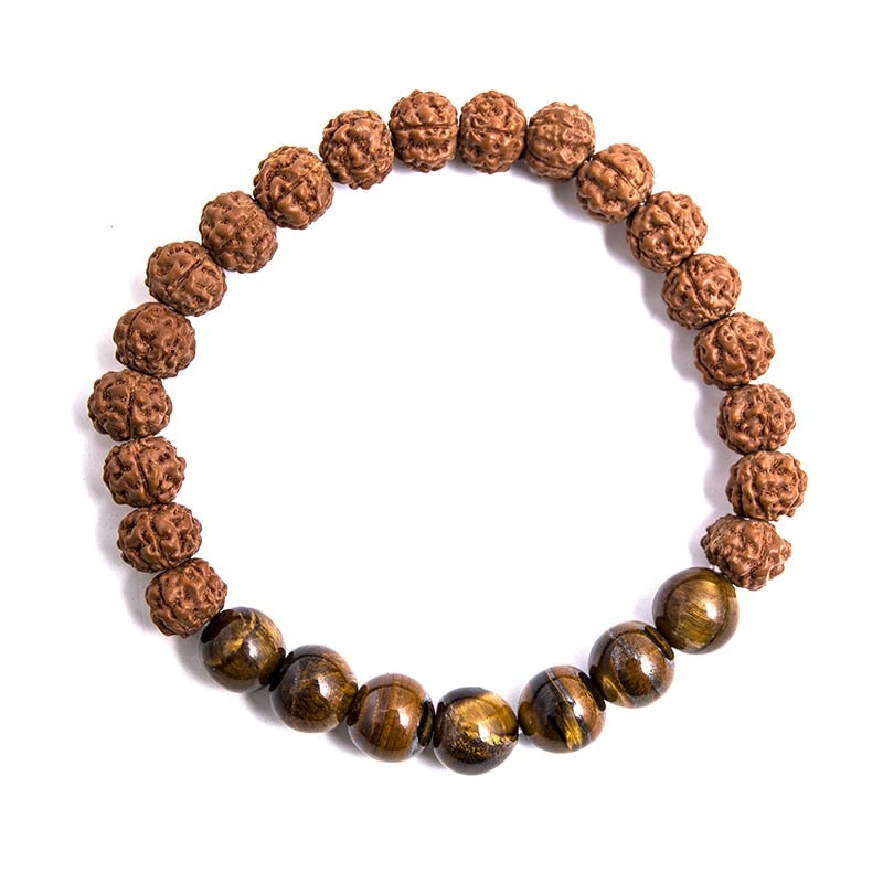 108 Bead Mala Handmade w/ Original Rudraksha & Yellow Tiger Eye Stones