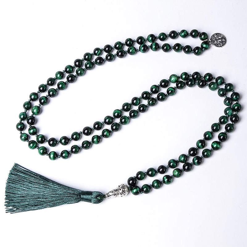 108 Bead Mala Handmade w/ Natural Green Tiger Eye