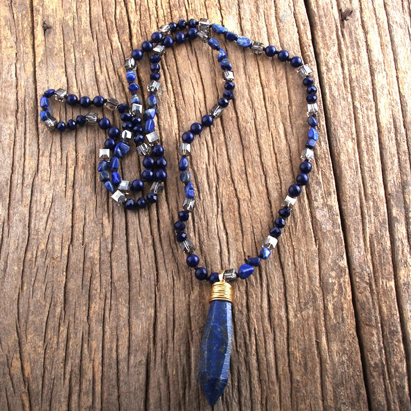 Natural Stone & Crystal Pendant Beaded Necklace