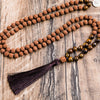 108 Bead Mala Handmade w/ Original Rudraksha & Yellow Tiger Eye Stones