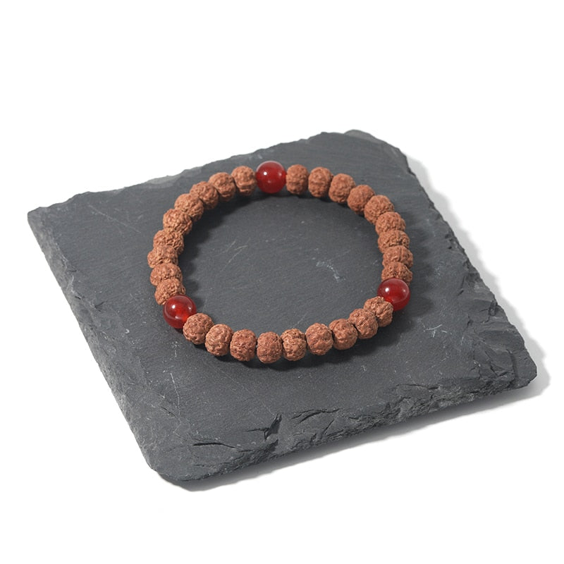 Red Onyx & Natural Rudraksha Beaded Bracelet