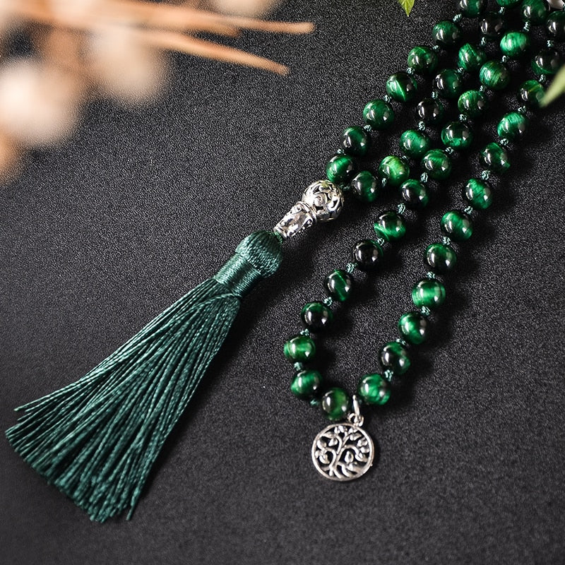 108 Bead Mala Handmade w/ Natural Green Tiger Eye