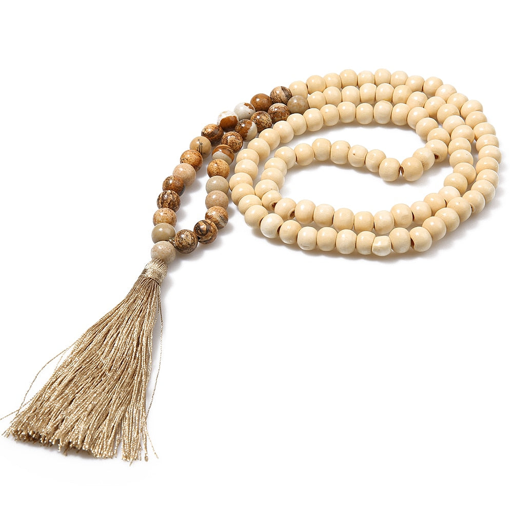 108 Bead Mala Handmade w/ Natural Wooden & Various Energy Stones