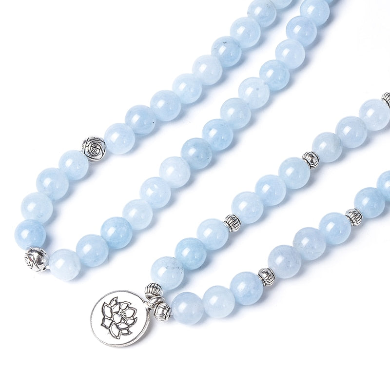 108 Bead Mala Handmade w/ Natural Aquamarine