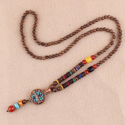 Tibetan Buddhist Handmade Mala w/ Wood Beaded Pendant