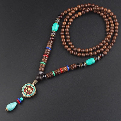 Tibetan Buddhist Handmade Mala w/ Wood Beaded Pendant