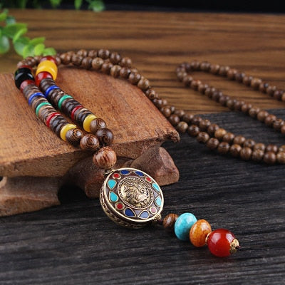 Tibetan Buddhist Handmade Mala w/ Wood Beaded Pendant