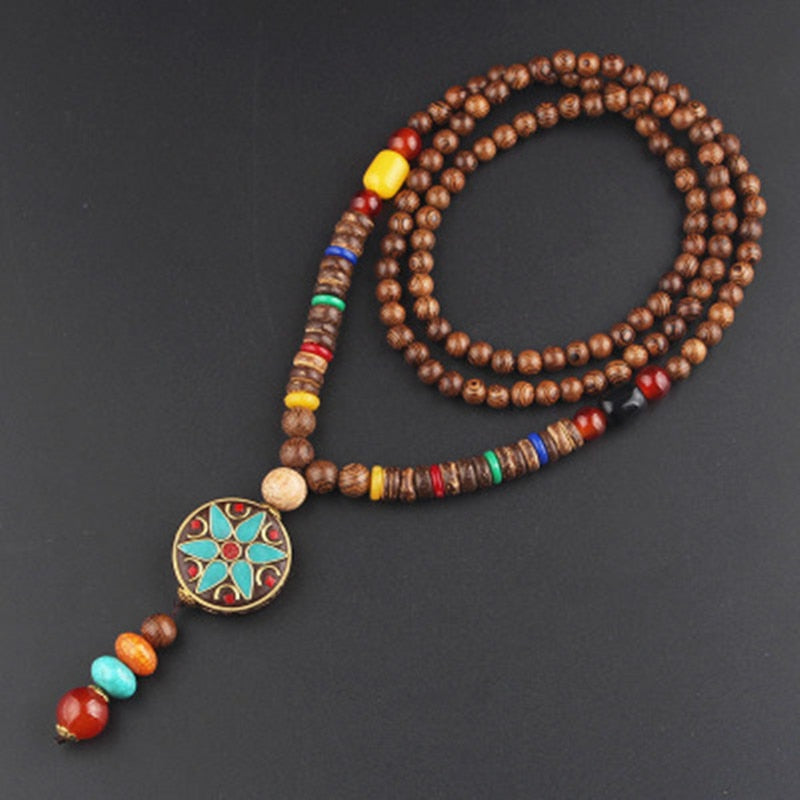 Tibetan Buddhist Handmade Mala w/ Wood Beaded Pendant