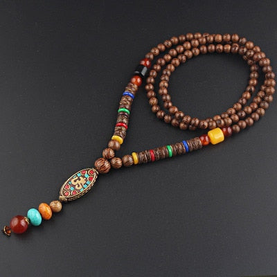 Tibetan Buddhist Handmade Mala w/ Wood Beaded Pendant