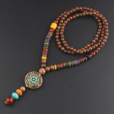 Tibetan Buddhist Handmade Mala w/ Wood Beaded Pendant