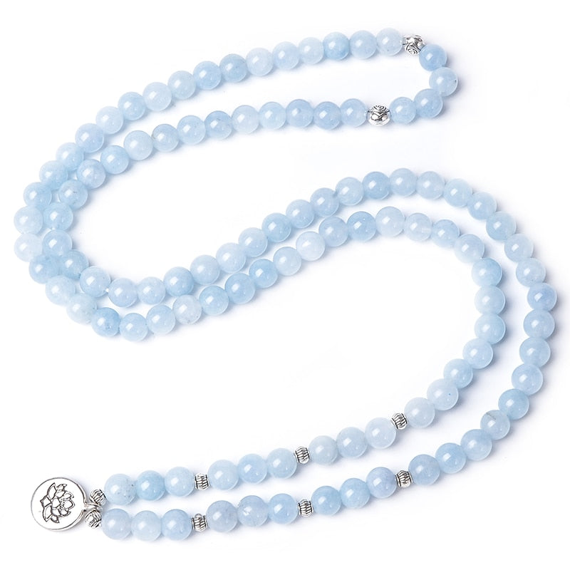 108 Bead Mala Handmade w/ Natural Aquamarine