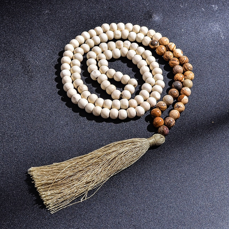 108 Bead Mala Handmade w/ Natural Wooden & Various Energy Stones