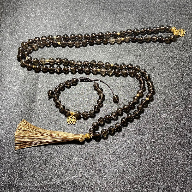 108 Bead Mala Handmade w/ Natural Smoky Quartz