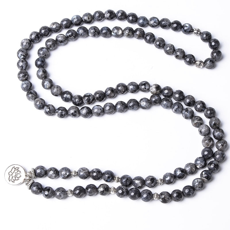 108 Bead Mala Handmade w/ Black Flash Labradorite