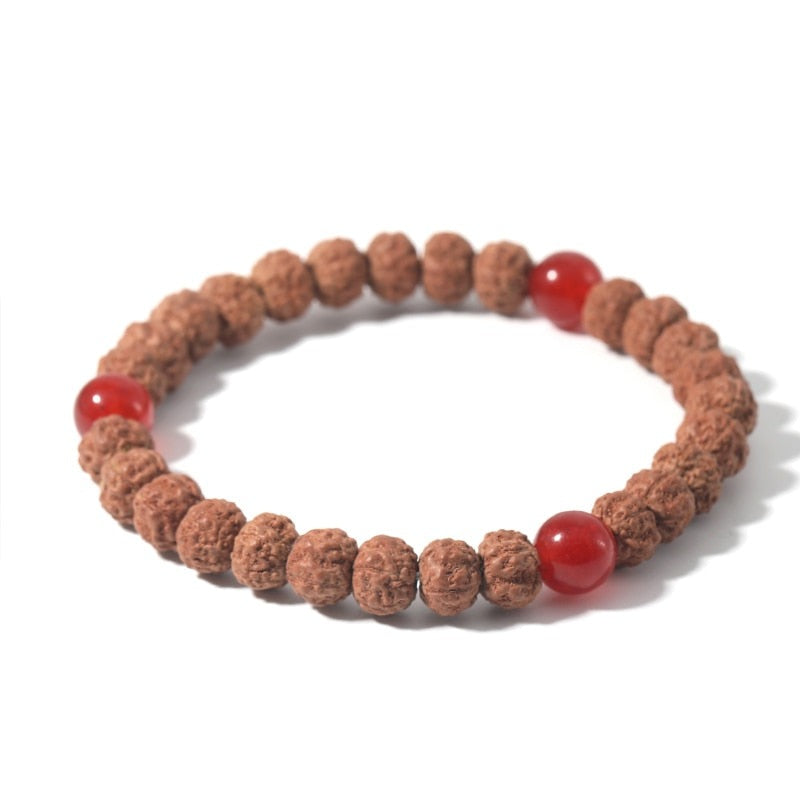 Red Onyx & Natural Rudraksha Beaded Bracelet