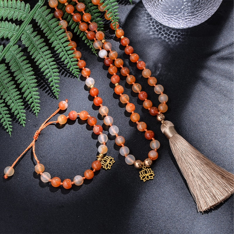 108 Bead Mala Handmade w/ Natural Orange Agate