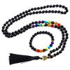 108 Bead Mala Handmade w/ Matte Black Onyx + 7 Chakra Stones