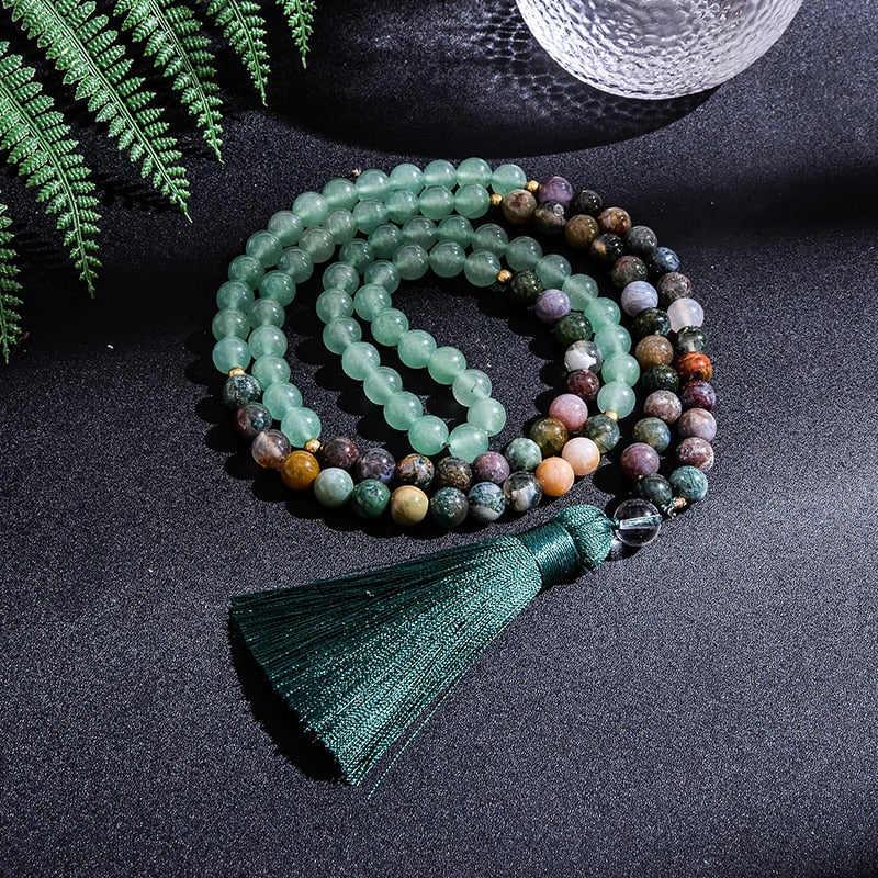 108 Bead Mala Handmade w/ Indian Agate & Green Aventurine