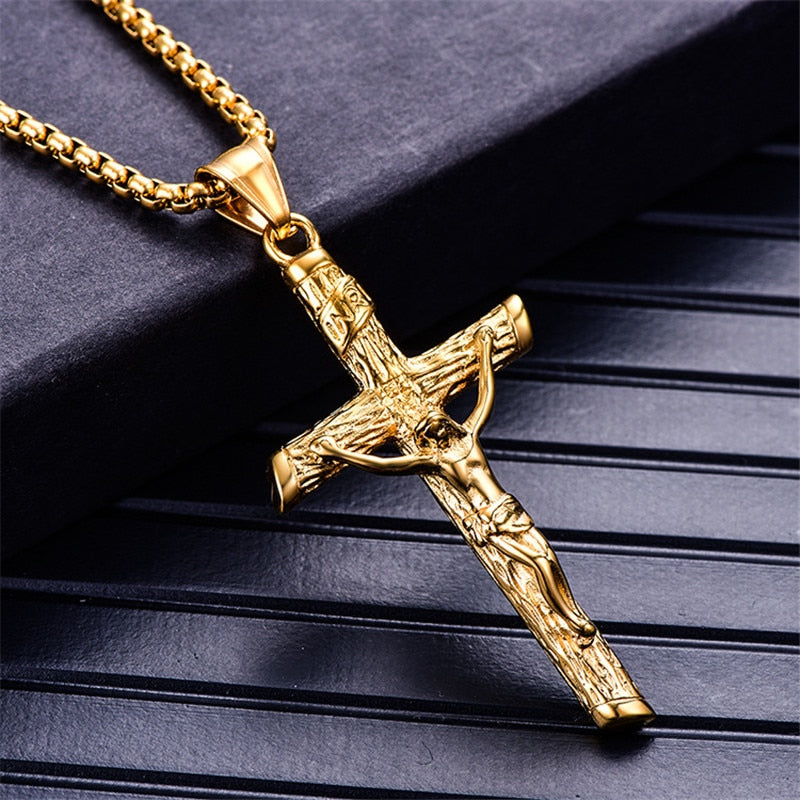 INRI Jesus on the Holy Cross Crucifix Pendant Necklace (High Quality 316L Stainless Steel)