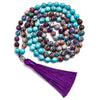 108 Bead Mala Handmade w/ Natural Turquoise, Violet & Imperial Jasper Stones