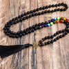 108 Bead Mala Handmade w/ Matte Black Onyx + 7 Chakra Stones