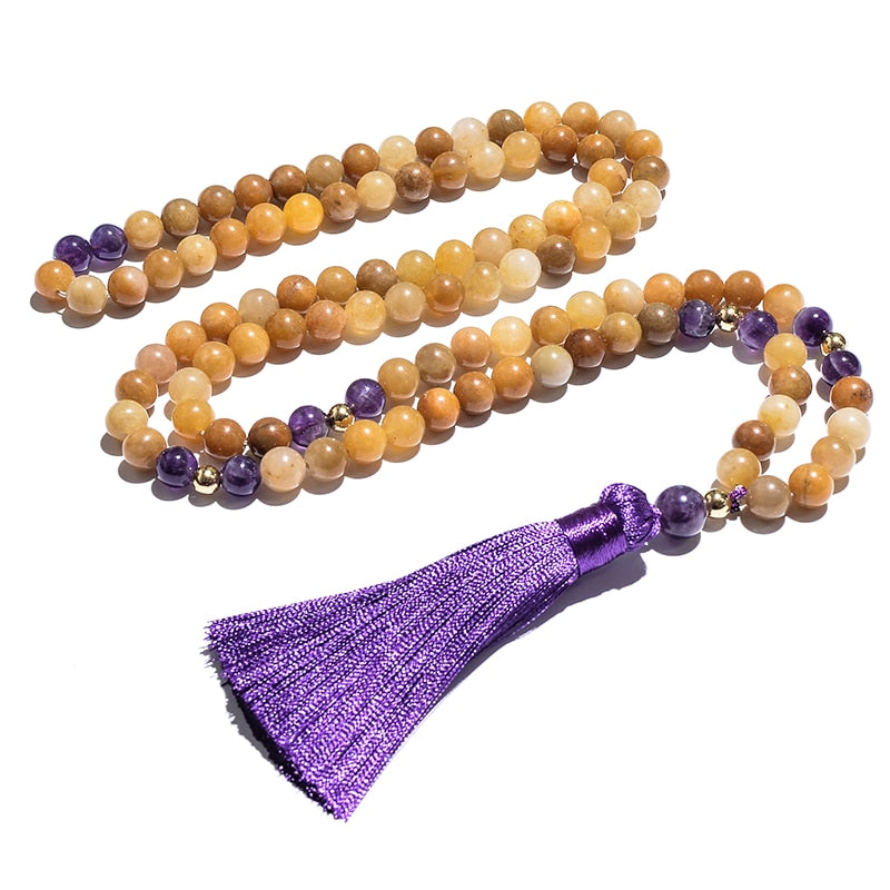 108 Bead Mala Handmade w/ Topaz Amethyst