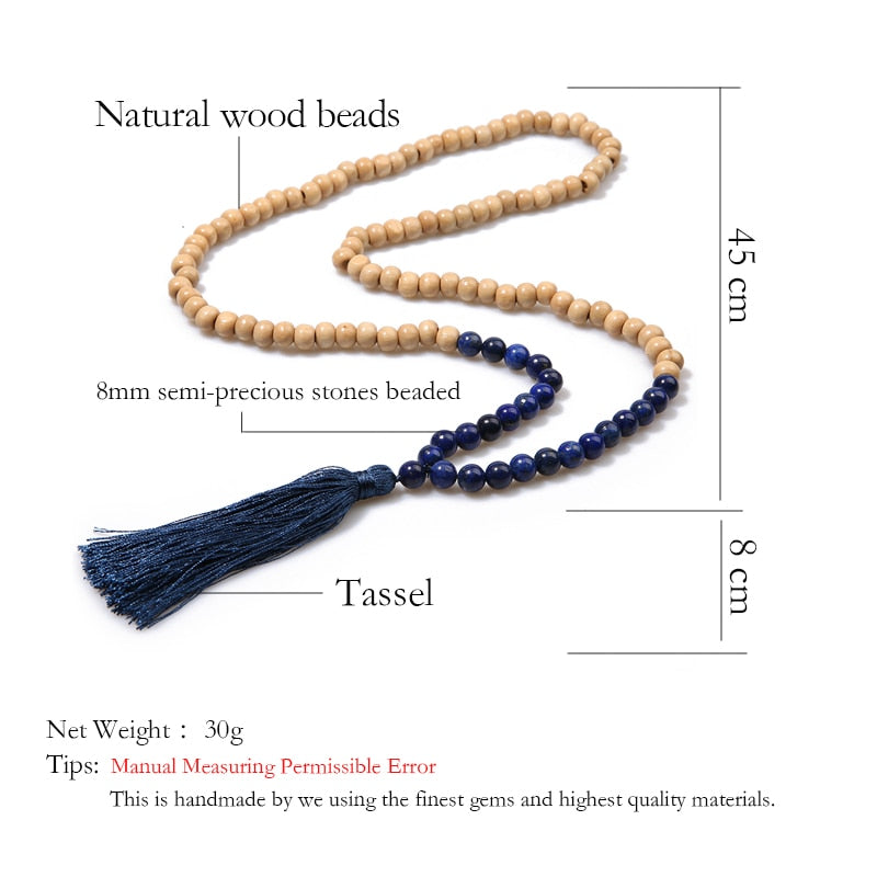 108 Bead Mala Handmade w/ Natural Wooden & Various Energy Stones