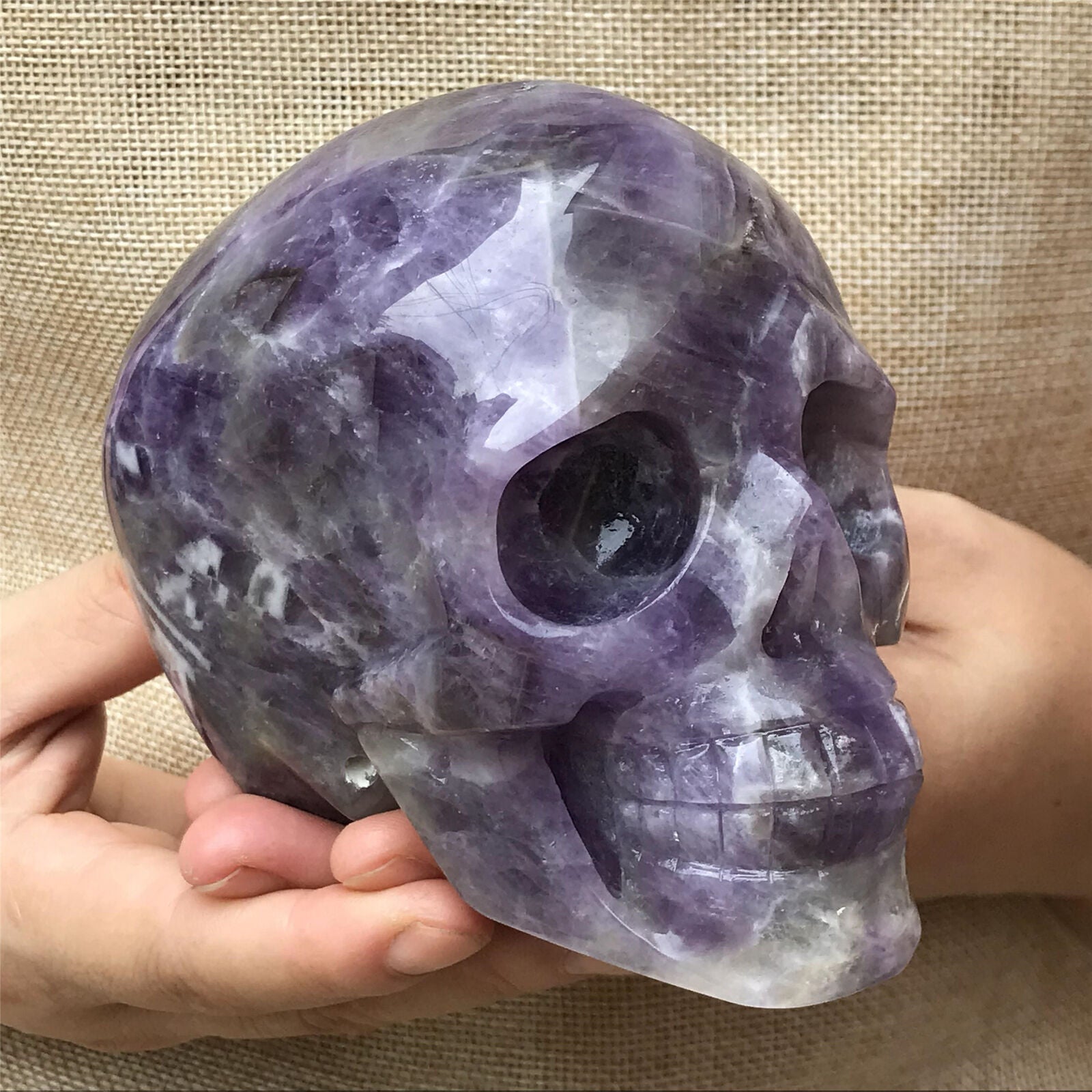 Crystal Skull Hand-Carved from AAA+ Quality Natural Brazilian Dream Amethyst