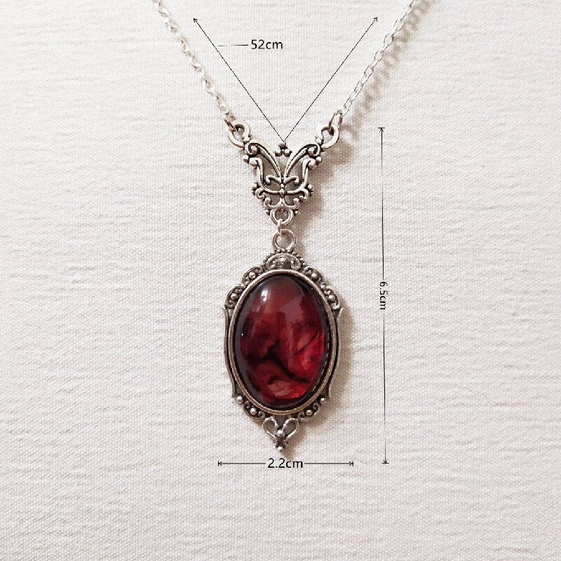 Oval Embossed Crystal Glass Pendant Necklace