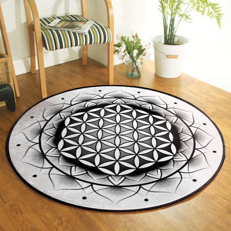 Flower Of Life Round Mandala Carpet