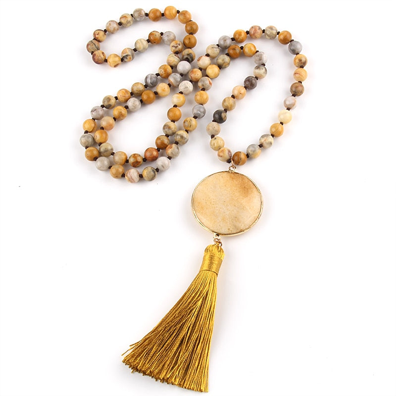 Semi Precious Stone Beaded Necklace w/ Tassel