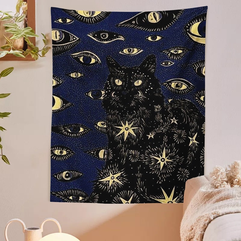 Cat Coven of the All-seeing Eye Tapestry