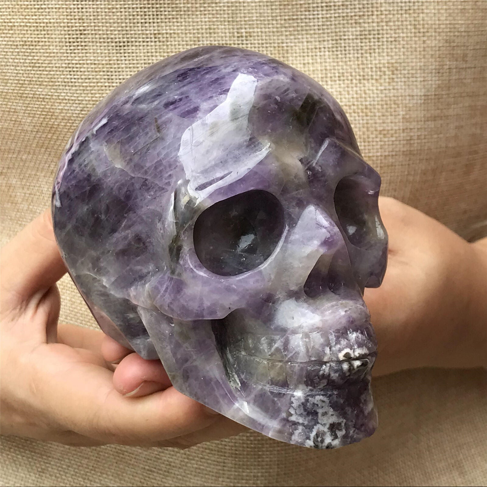 Crystal Skull Hand-Carved from AAA+ Quality Natural Brazilian Dream Amethyst