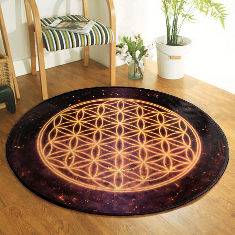 Flower Of Life w/ Starry Night Round Rug