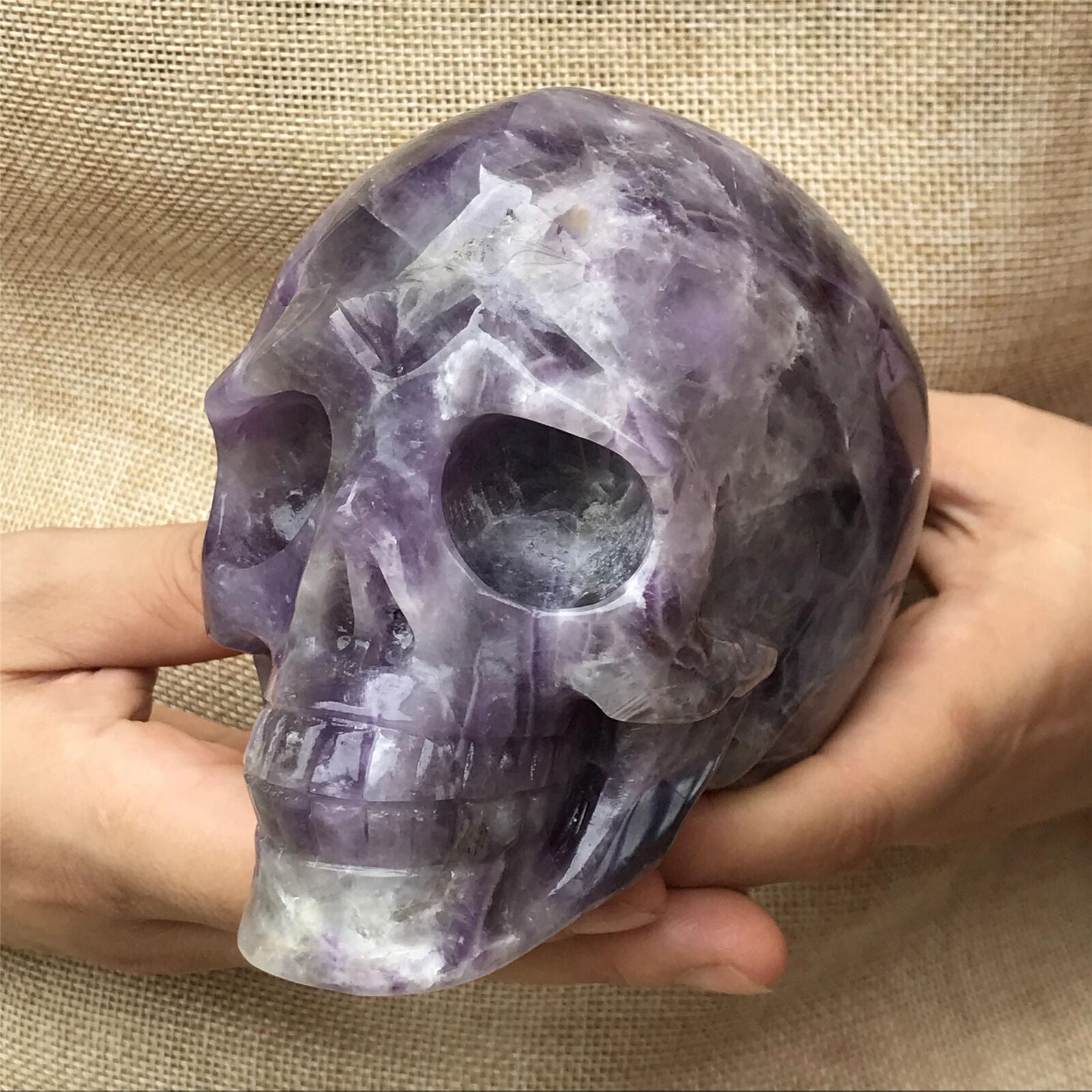 Crystal Skull Hand-Carved from AAA+ Quality Natural Brazilian Dream Amethyst